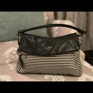 Black & White striped Kate Spade leather & canvas handbag